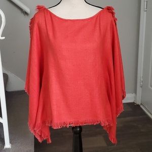Vintage V by Eva Silk Blend Fringe Trim Poncho